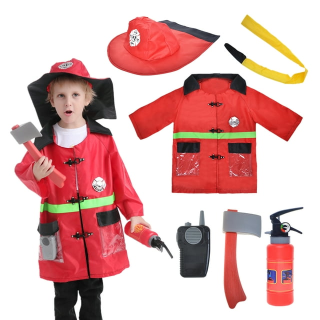 TOPTIE Costumes de Pompier pour Enfants, Robe d'Uniforme de Pompier d'Halloween pour Garçons et Filles