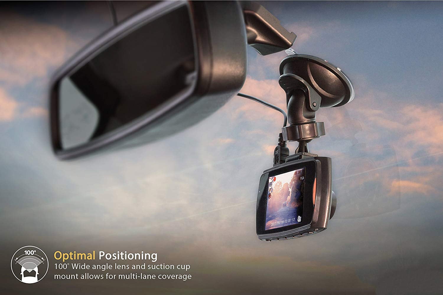 scosche hd dvr front & rear facing lens suction cup dash camera