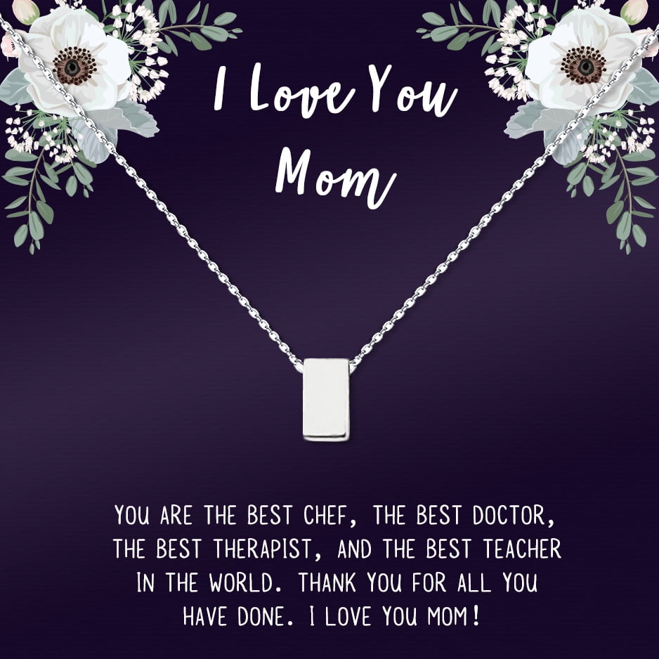 Personalized Card for Mother's Day Necklace, Mother's Day Card with Infinity Necklace, Custom Jewelry with Card for Mom, Daughter's Gift to Mom Card Necklace [Silver Cube, Personalized Card]