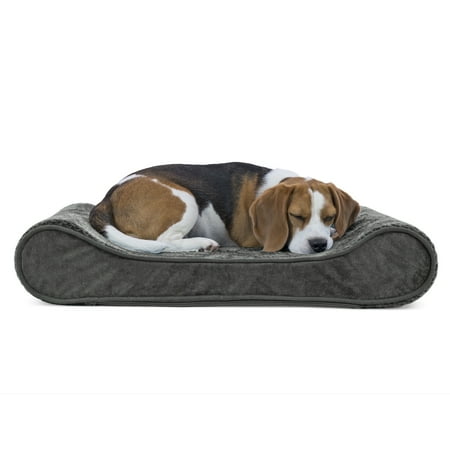 UPC: 0842229117516 | FurHaven Pet Products Minky Plush & Velvet Luxe Lounger Orthopedic Countour Pet Bed for Dogs & Cats – Gray Medium