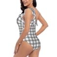 thumbnail image 4 of Easygdp Gray Checkboard Women's One Shoulder Ruffle Monokini Bathing Suits with Removable Chest Pad, Quick Drying - Medium, 4 of 8