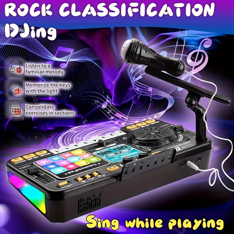 OZMI DJ Turntable Set - Portable Mixer with 7 Piano Keys