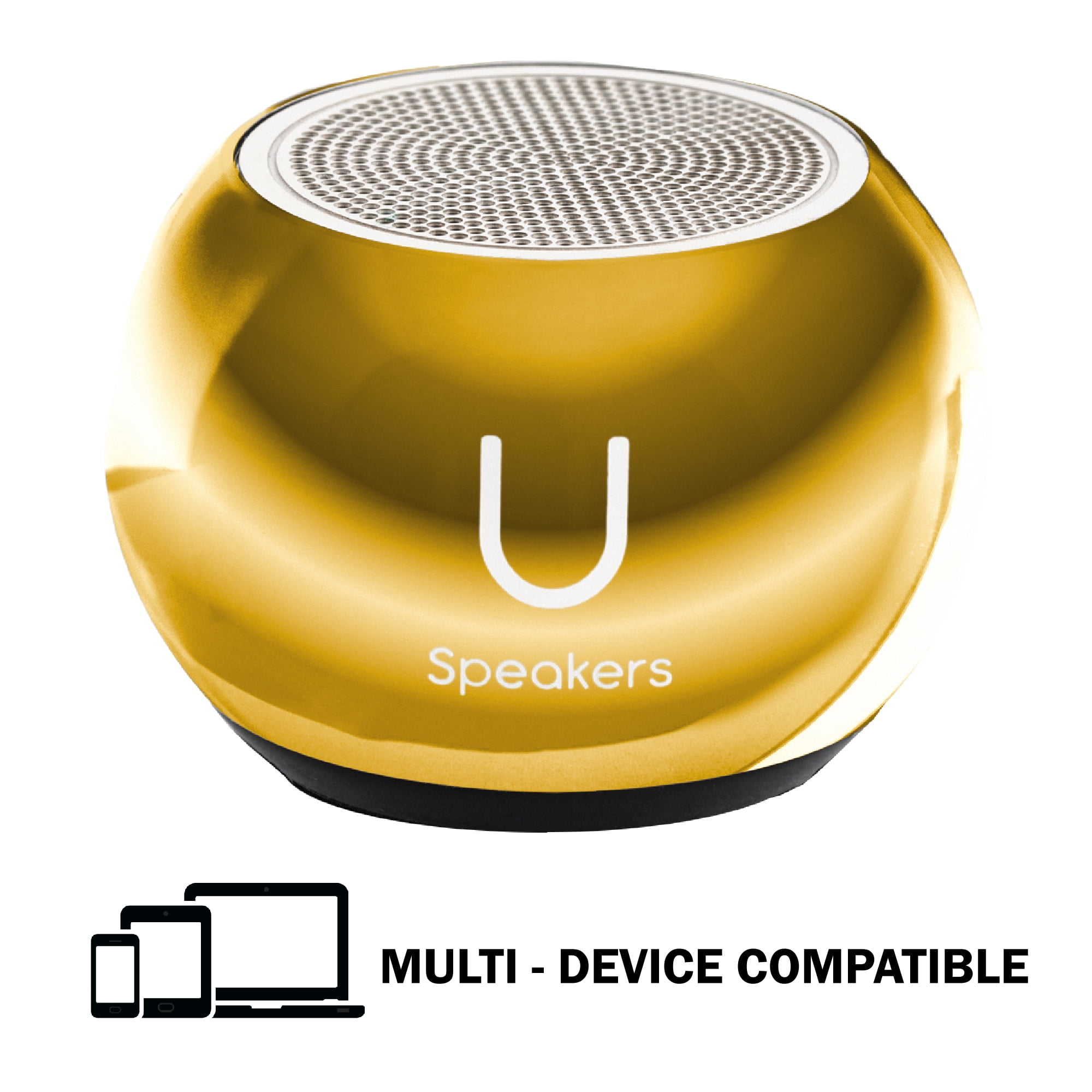 Fashionit U Speakers Mini Bluetooth Computer Speaker 2-Pack Bundle with Matching Speaker, Built-In Mic & Selfie Remote Control, for Workspace, Desktop, Laptop, Mobile, Tablet, PC - Mirror Gold