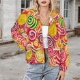 thumbnail image 3 of Jackets for Women Winter Coat Jackets Flannel Stand Collar Jacket(Pastel Rainbow Lollipop,Size:S-4XL), 3 of 7