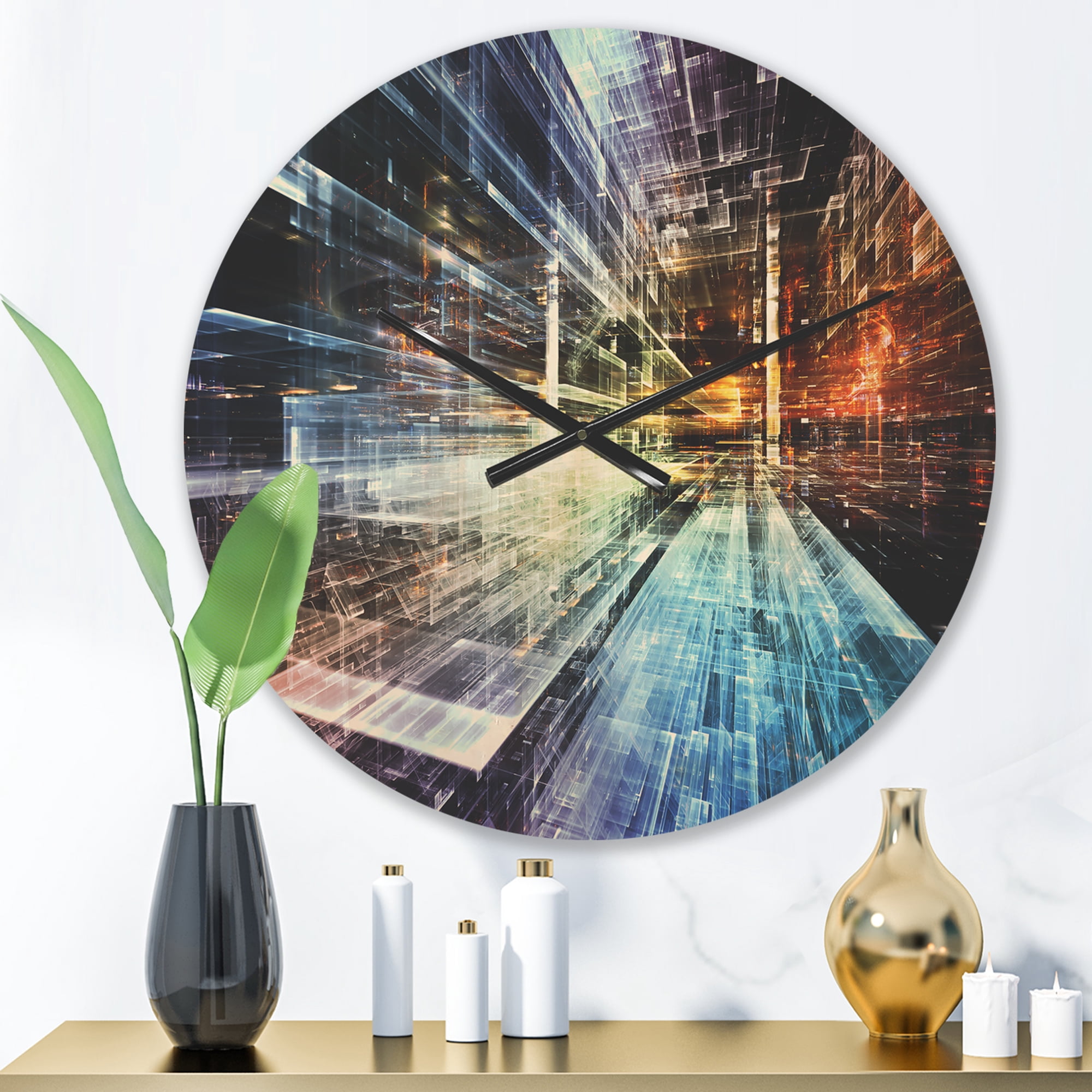Designart 'Future Industry Lights' Modern Wood Wall Clock