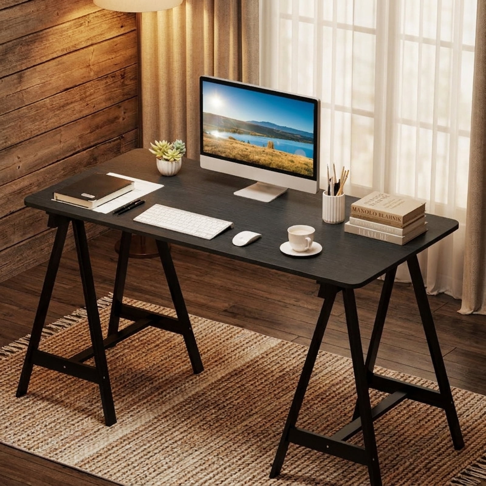 Furnibear Electric Standing Desk with LED Display and 2 Memory Height Settings, Rustic Brown