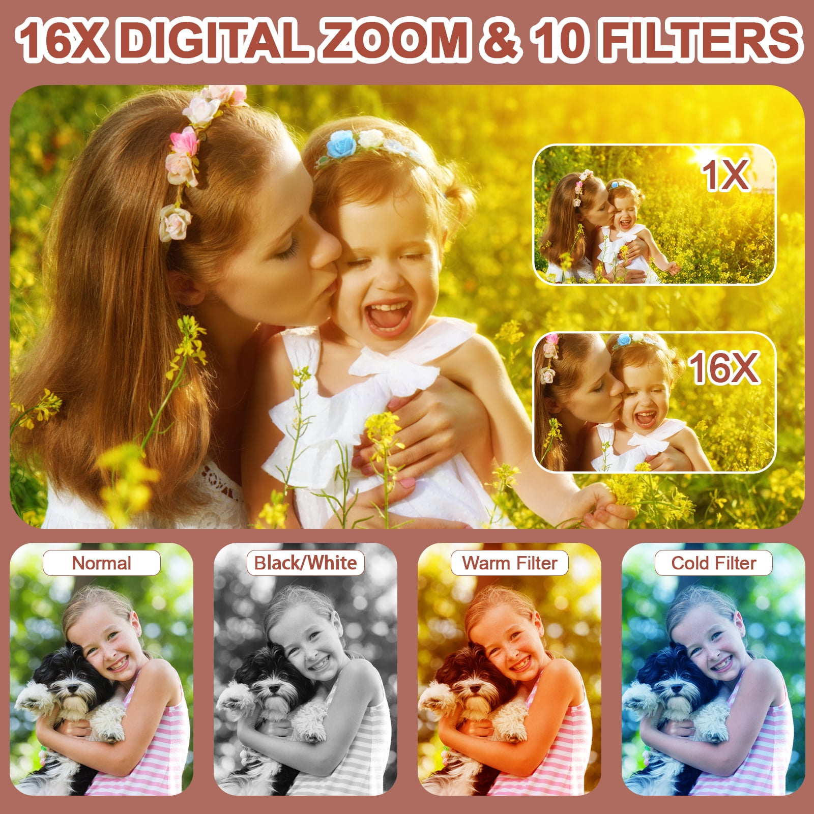 Jazeyeah FHD 1080P Kids Digital Camera, 16X Zoom Anti Shake, 48MP, with 32GB Memory Card & Autofocus, Blue