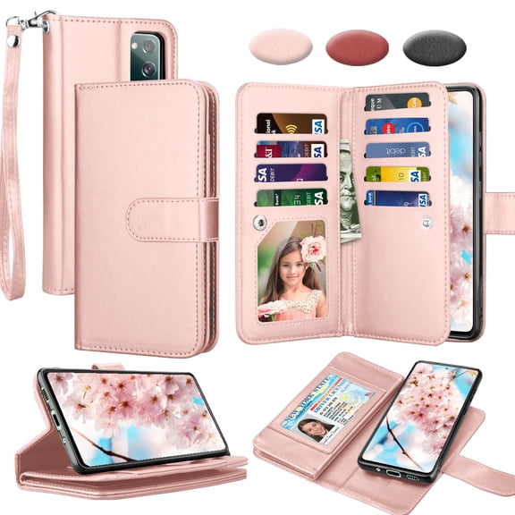 Galaxy S20 FE 5G Case, Galaxy S20 Fan Edition Wallet Case, Takfox PU Leather Case Kickstand Cash ID Credit Card Slots Holder Flip Phone Case Cover Detachable Magnetic Hard Case & Strap,Rose Gold