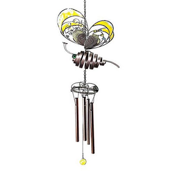 Beautiful Butterfly Mariposa Glass Gem Resonant Copper Wind Chime Garden Patio