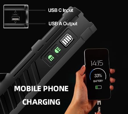 Rechargeable 10,000-Lumen Flashlight High-Lumen LED Tactical Flashlight Features 7 Modes and a Dual-Button Switch with Infrared Capability Ideal for Home Lighting and Camping scenarios