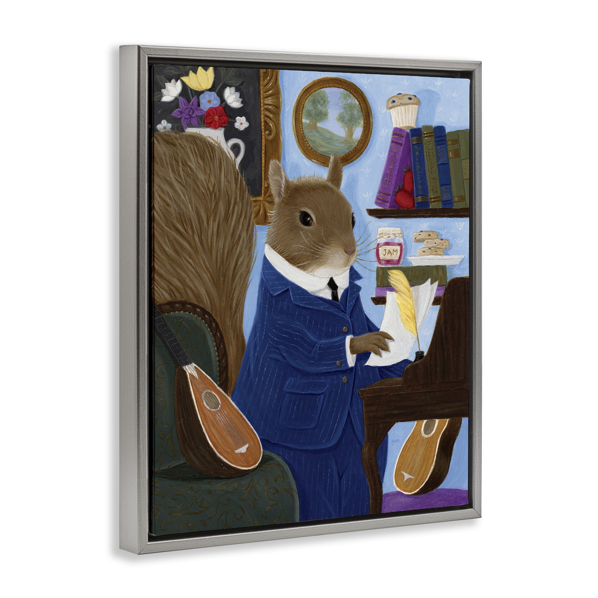 Stupell Industries Gentleman Squirrel Composing Gray Framed Floater Canvas Wall Art, design by Gina Matarazzo