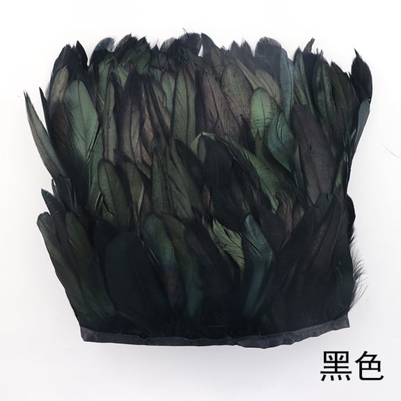 Zhuge 5.4 Yards/Pack Rooster Hackle Feather Fringe Trim, 5-7 Inches Wide, Ideal for DIY Crafts, Costume Decor & Dress Embellishments, Black