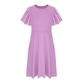 thumbnail image 6 of BRGZLK Girls Dresses Summer Cute Solid Color Flutter Sleeve Round Neck Tiered Swing Smocked Midi Dress Beach Holiday A-Line Dress Purple 6-7 Years, 6 of 7