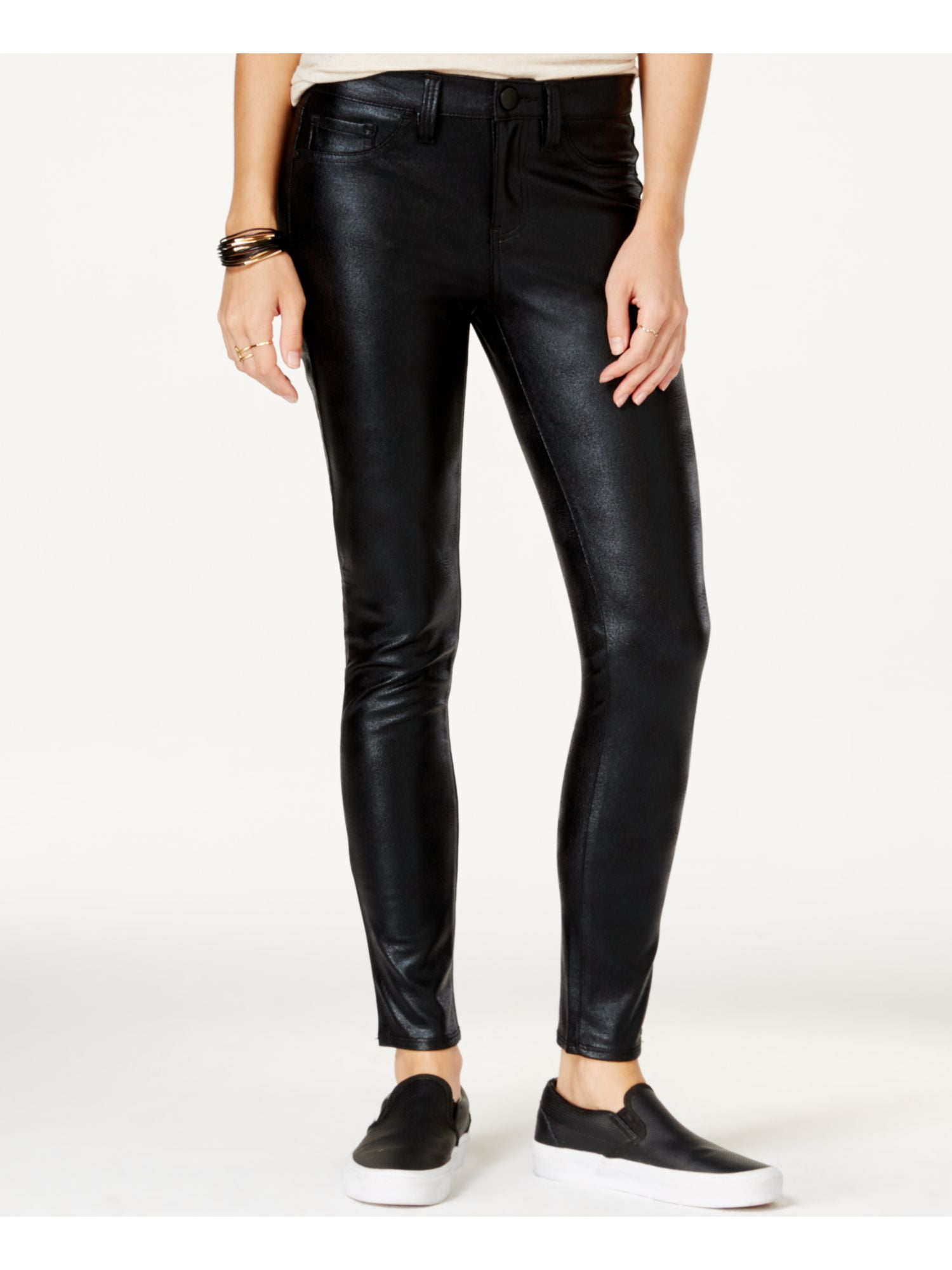 Tinseltown Womens Juniors Faux Leather Metallic Skinny Pants
