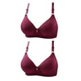 thumbnail image 2 of Bigersell 2pcs Wireless Bras Sets Women Plus Size Wireless Bras Ladies V-Neck Push up Bras No Underwire Hook and Eye Closure Padded Bralette Women Comfort Soft No Wire Brassiere F-Red 44, 2 of 3