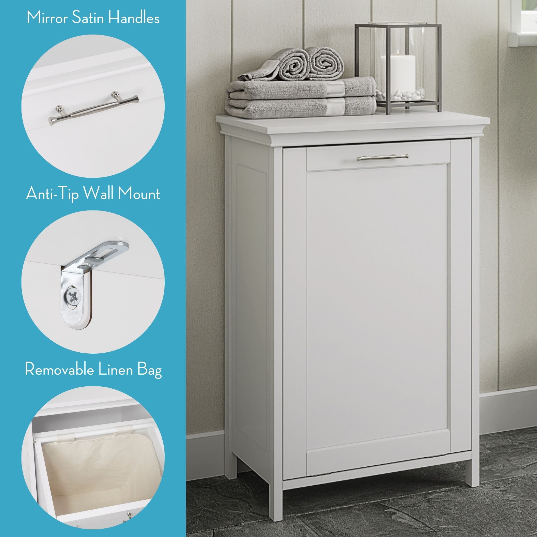 RiverRidge Somerset Tilt-Out Laundry Hamper Cabinet with Cloth Storage Bag - White
