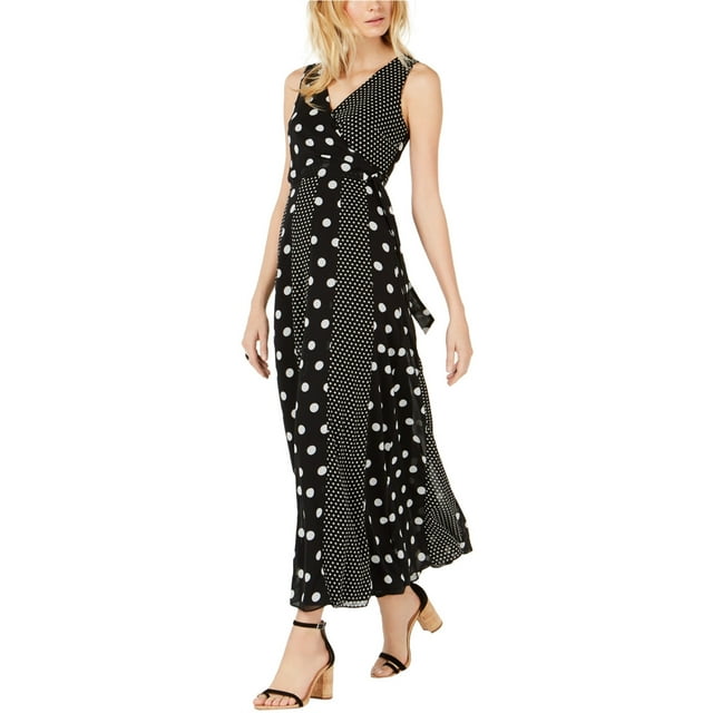 INC Womens Multi-Dot Maxi Wrap Dress, Negro, 10