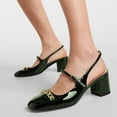 thumbnail image 2 of FSJ Women Stylish Block Chunky Mid Heels Slingback Pumps Square Closed Toe Slip On Metal Chain Office Dressy Shoes Size 8 Green, 2 of 4
