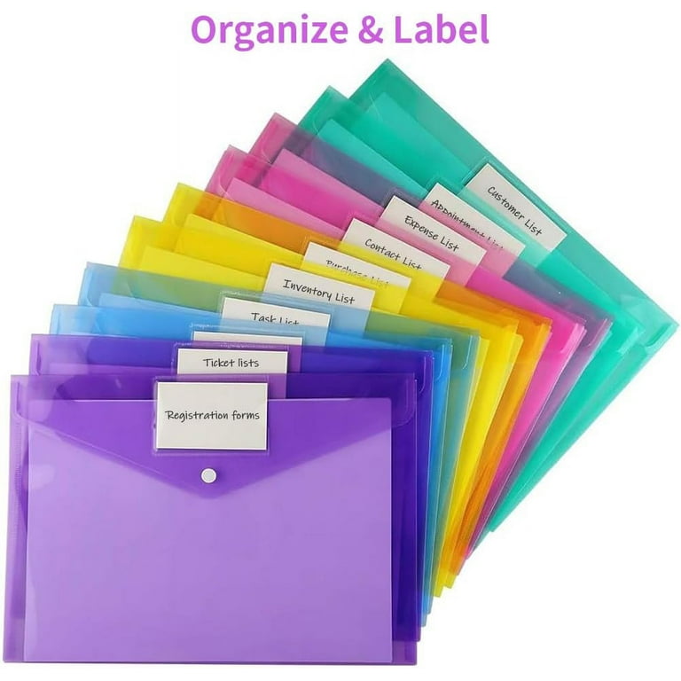 Office School Supplies 20-Pack A4 Plastic File Folders - Transparent Document Envelopes With Button String Closure Transparent File Folders