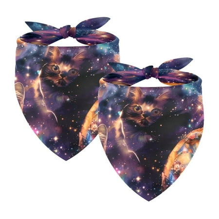 PhooArto Cat Donuts Galaxy Patterns Dog Bandanas 2 Pack Soft Washable Pet Scarf Triangle for Large Dogs Puppies and Cats