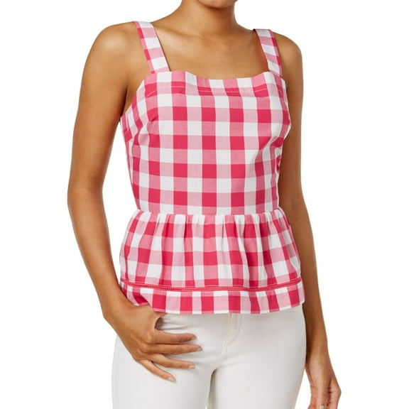 maison Jules Womens Gingham Peplum Blouse, Pink, XX-Large