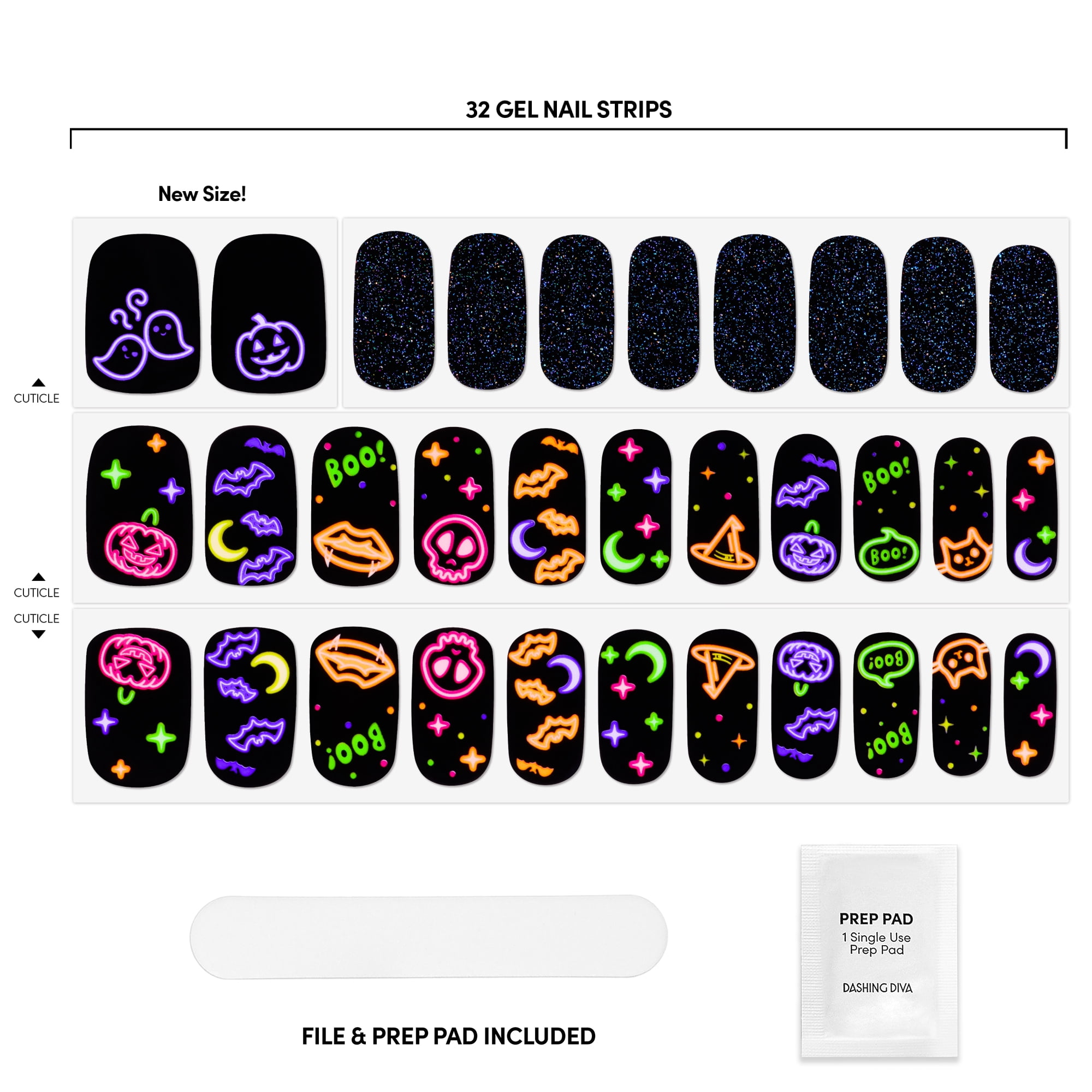 Dashing Diva Gloss Gel Nail Strips, Glow Party, 32 Count