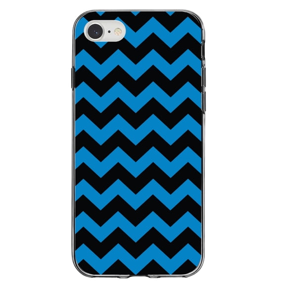 DistinctInk Clear Shockproof Hybrid Case for iPhone 7 8 SE (2020 Model) 4.7" Screen TPU Bumper Acrylic Back Tempered Glass Screen Protector - Black Blue Chevron Stripes - Chevron Stripes Pattern