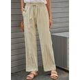 thumbnail image 3 of DOKOTOO Womens Cotton Pants Elastic Waist Straight Leg Pants with Pockets Lightweight Casual Pants Khaki S US 4-6, 3 of 9