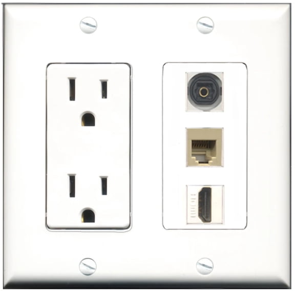 Ultra Spec Cables 15 Amp Power Outlet 1 Port HDMI 1 Port Phone RJ11 RJ12 Beige 1 Port Toslink Wall Plate
