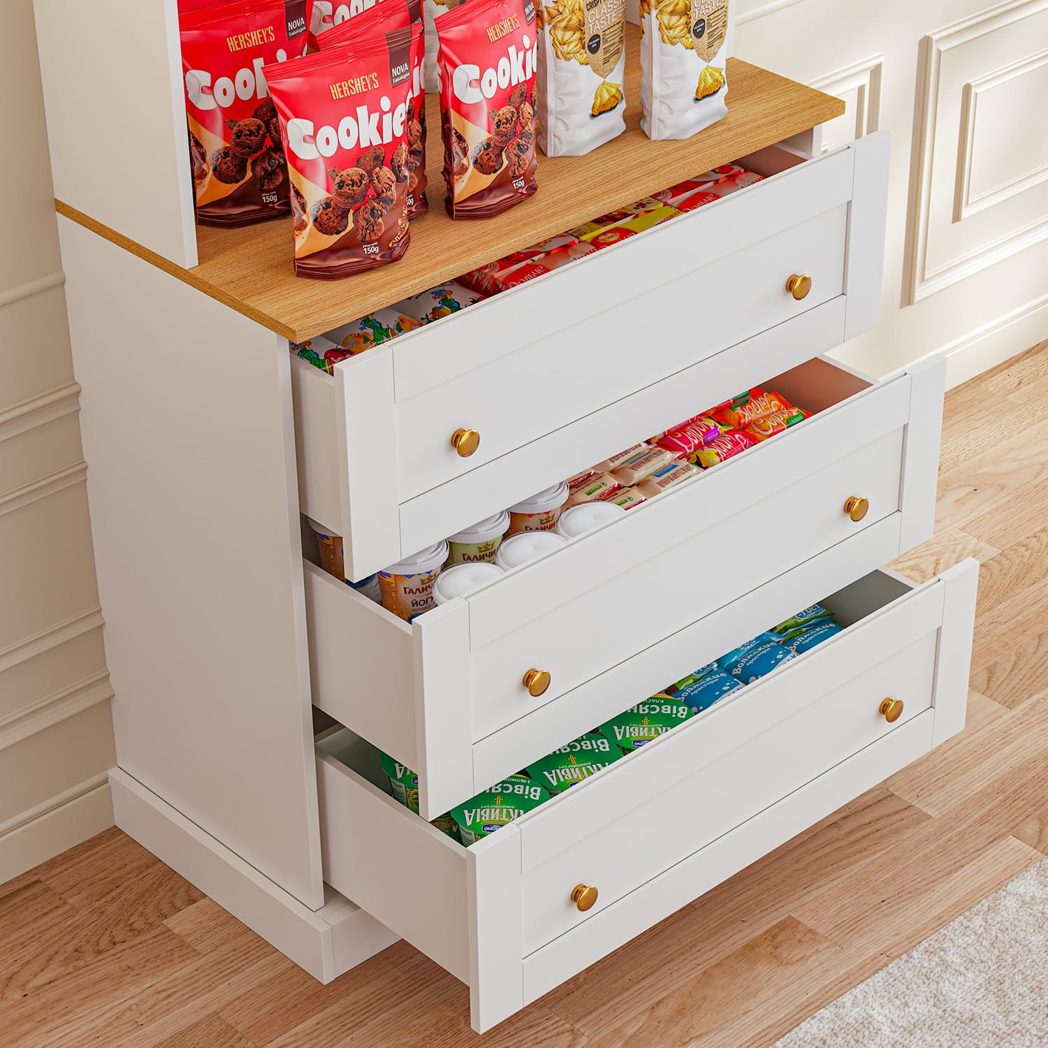 71" Tall Kitchen Pantry Cabinet With Drawers and Adjustable Shelve,Coffee Bar Hutch with Microwave Stand for Dining Room,Living Room,White