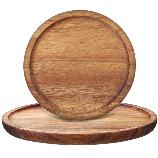 Miangastore 2 Pcs Round Wooden Trays for Decor Wood Serving Trays Circle Containers for Kitchen Countertop Coffee Table