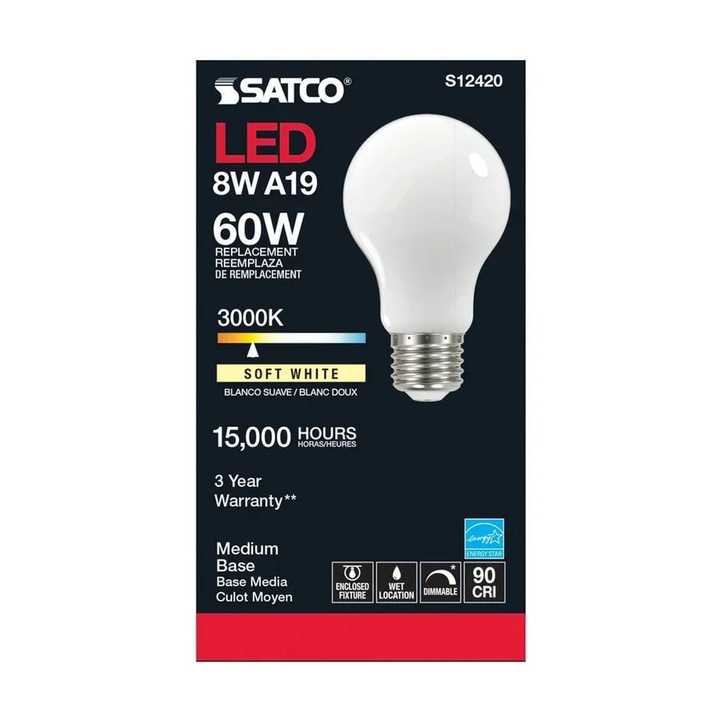 8.2W LED A19 - Soft White - Medium Base - 3000K - 90 CRI - 120V - 6-Pack