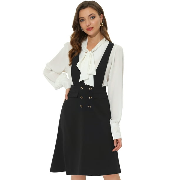 Vestido tipo peto para mujer con tirantes ajustables y falda con tirantes midi negro l allegra k falda