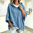 thumbnail image 5 of Hoodies for Women Drawstring 3/4 Sleeve Denim Loose Hooded Sports Sweatshirt,Blue,S, 5 of 6