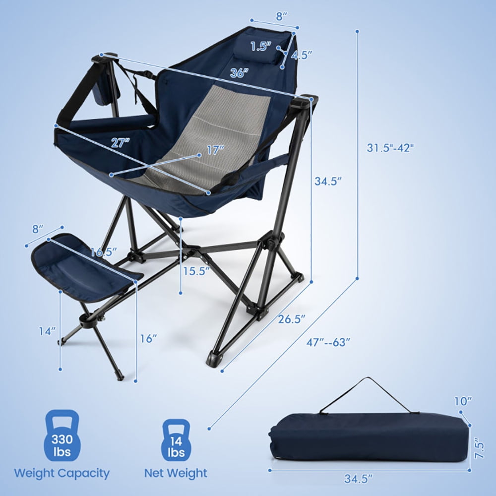 Aimee Lii Hammock Camping Chair with Retractable Footrest and Carrying Bag, Portable Chairs for Adults, Comfy Outdoor Chair, Navy