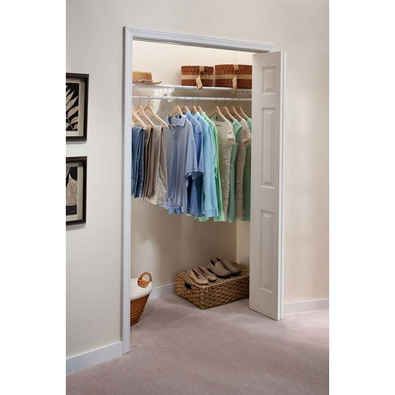 Coming Soon Adult Wall Mount 1-Shelf Closet Shelf Organizer Kit, White, 1 Count