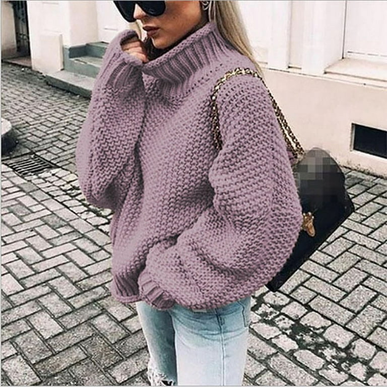 Womens Sweater Turtleneck Long Sleeves Loose Tops Lantern Sleeve Cable Knit  Daily Fall Winter Turtleneck Long Sleeves Loose Tops Lantern Sleeve Cable