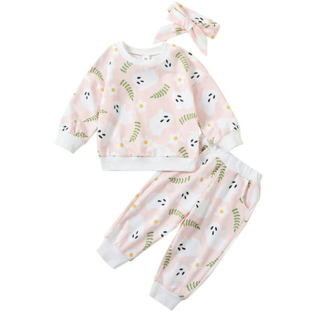 

Kids Baby Girls Outfit Ghost Flower Print Print Long Sleeve Sweatshirt Sweatpants Headband Halloween Suit
