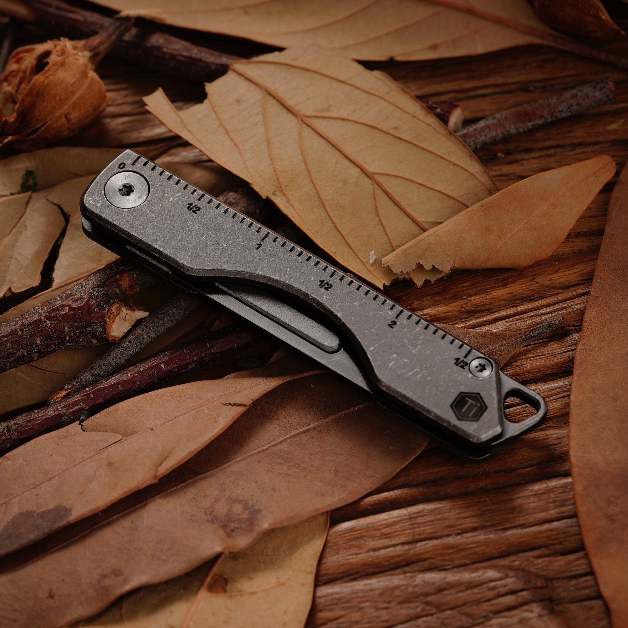 Key Unity KK01 Titanium Folding Knife, Utility EDC Pocket Knife with #24 Replaceable Blade, for Outdoor Hunting, Camping, Fishing, Hiking for Men & Women (Ruler)