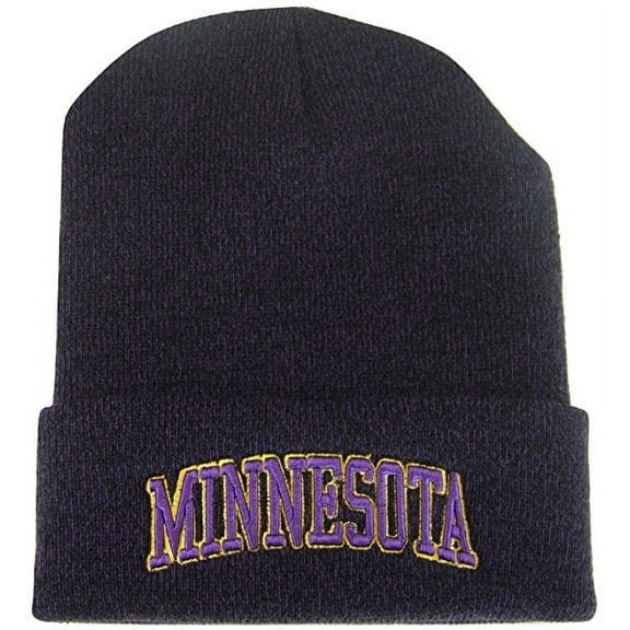 Minnesota Embroidered Blended Folded Beanie Winter Hat (Purple/Black)