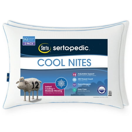 Sertapedic Cool Nites Bed Pillow, Standard/Queen, 2 Pack (Old Version)