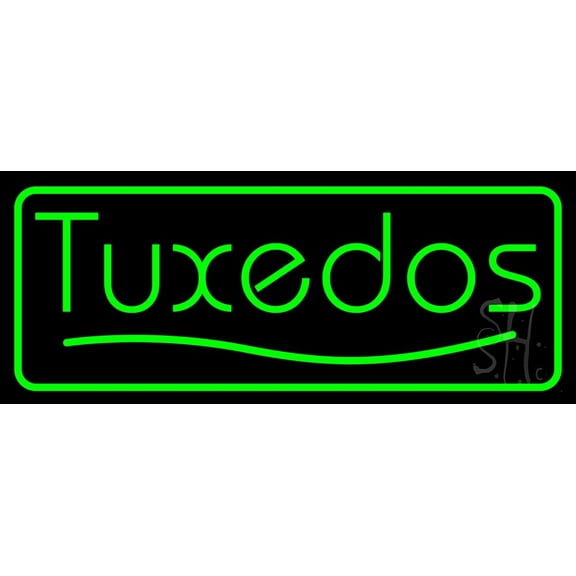 Green Tuxedos LED Neon Sign 10" Tall x 24" Wide - inches, Black Square Cut Acrylic Backing, with Dimmer - Premium built indoor Sign for Storefront, Store interior, Studio.