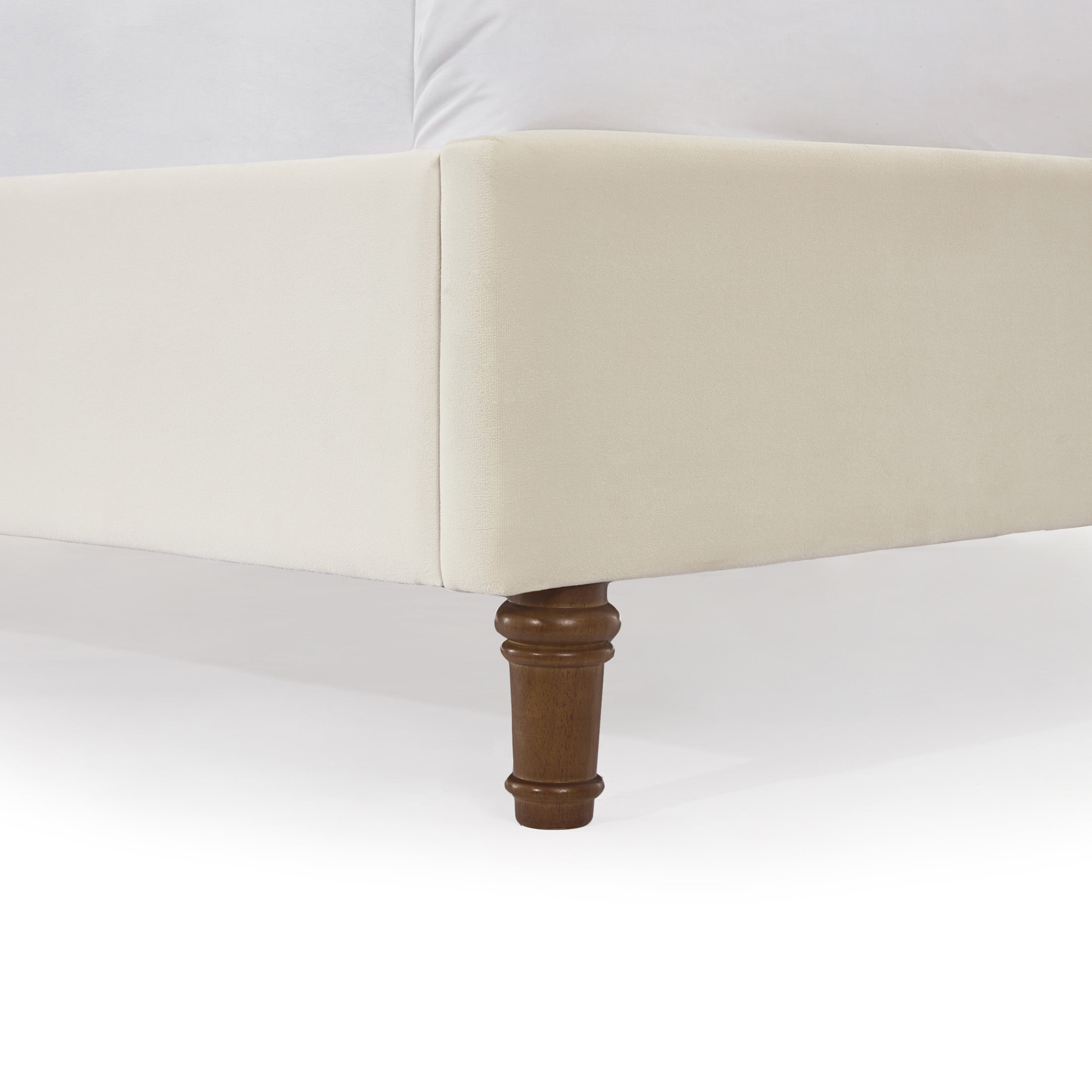Noble House Peyton Indoor Button Diamond Tufted Velvet Upholstery King Bed with Wingback, Ivory