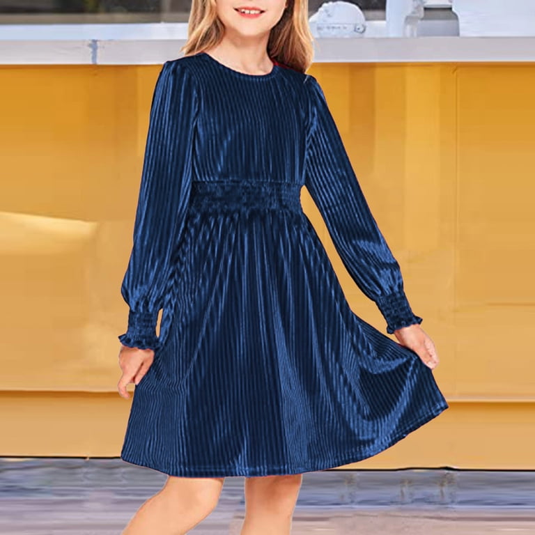 party dresses winter 2024 NIEWTR Girls Long Sleeve Velvet Dress Midi Fall Vintage Holiday for Kids 2-13Y Party Dresses Fall 2024(Blue,12-13 Years) Trending Check Jasmine Black Maxi Dress Size:US18W