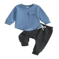 thumbnail image 1 of POINTERTECK Toddler Boys 2PCS Pants Sets Solid Color Long Sleeve Sweatshirt and Drawstring Pants Sets 6-12 Months, 1 of 8