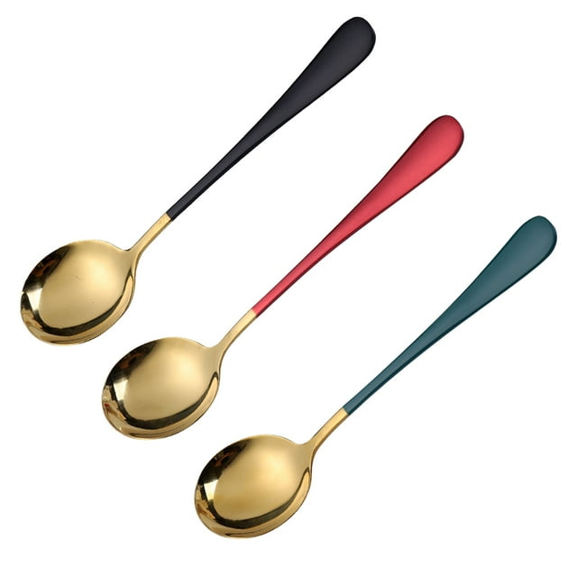 Coofit Dessert Spoon Long Handle 3PCS Stainless Steel Smooth Mixing Spoon Serving Spoon