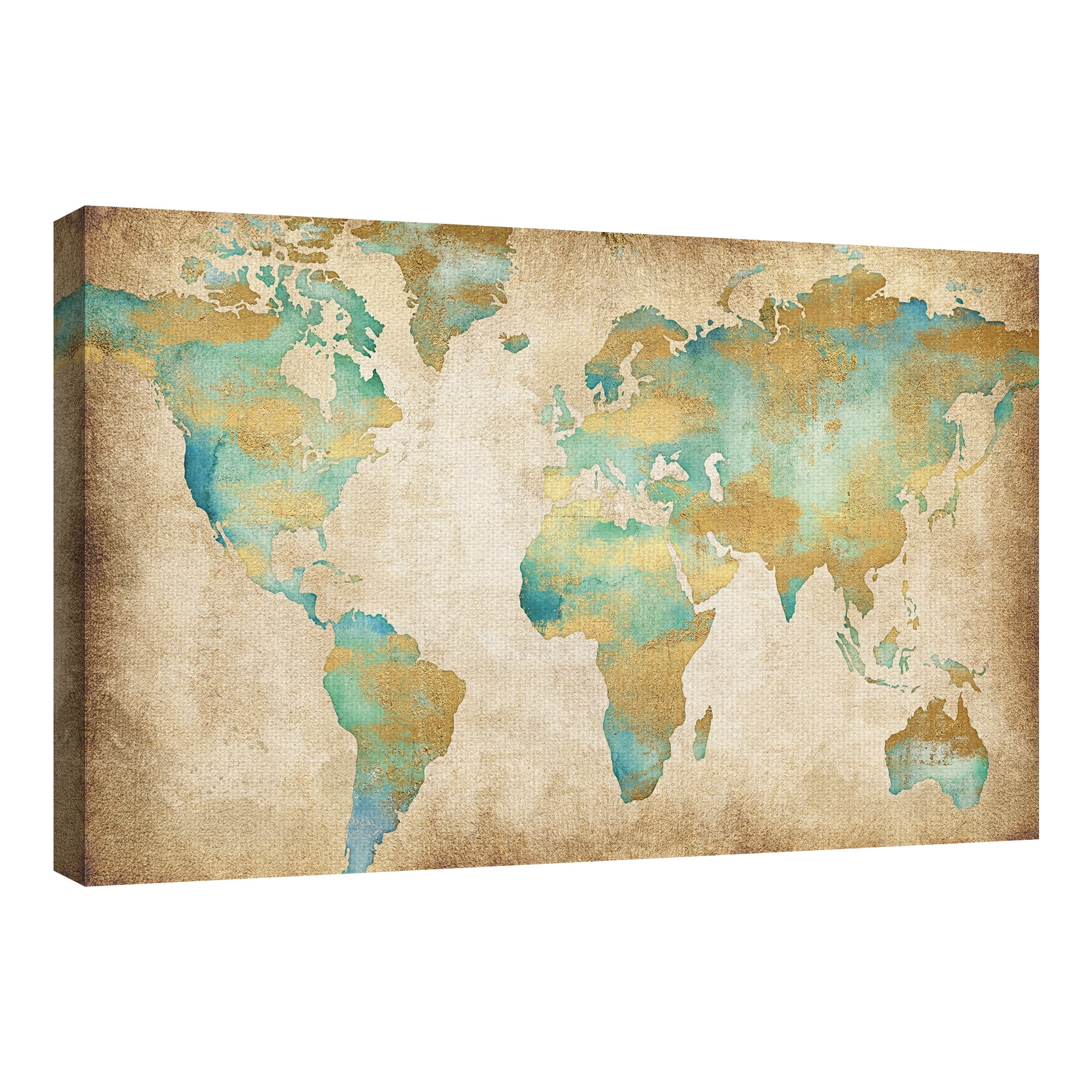 Masterpiece Art Gallery Golden World Map By Willowbrook Fine Art Canvas Art Print 24" x 36"