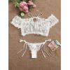 Traje De Lencería Para Mujer Ged , Sexy Sheer Floral Printing Off-Hombro Crop Top + Tanga De Cinturapangjing