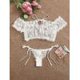 thumbnail image 1 of Traje De Lencería Para Mujer Ged , Sexy Sheer Floral Printing Off-Hombro Crop Top + Tanga De Cinturapangjing, 1 of 4