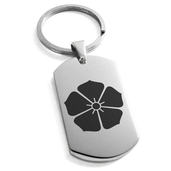 Stainless Steel Akechi Samurai Crest Engraved Dog Tag Keychain Keyring